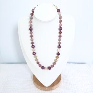 NEW Beaded  SUNSTONE GEMSTONE Necklace18”  - Glass Pearl and Gold